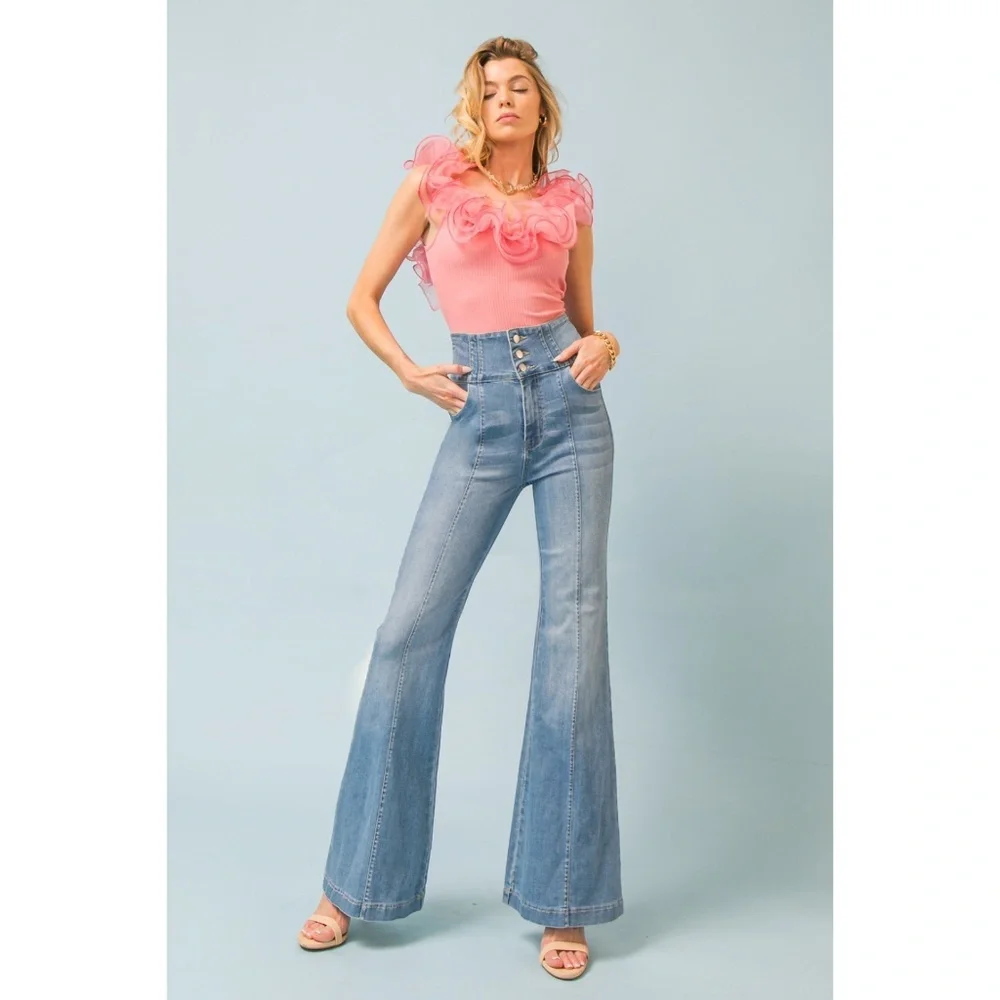 Flying Tomato Pink Organza Trimmed Sleeveless Bodysuit - Picture 6 of 10